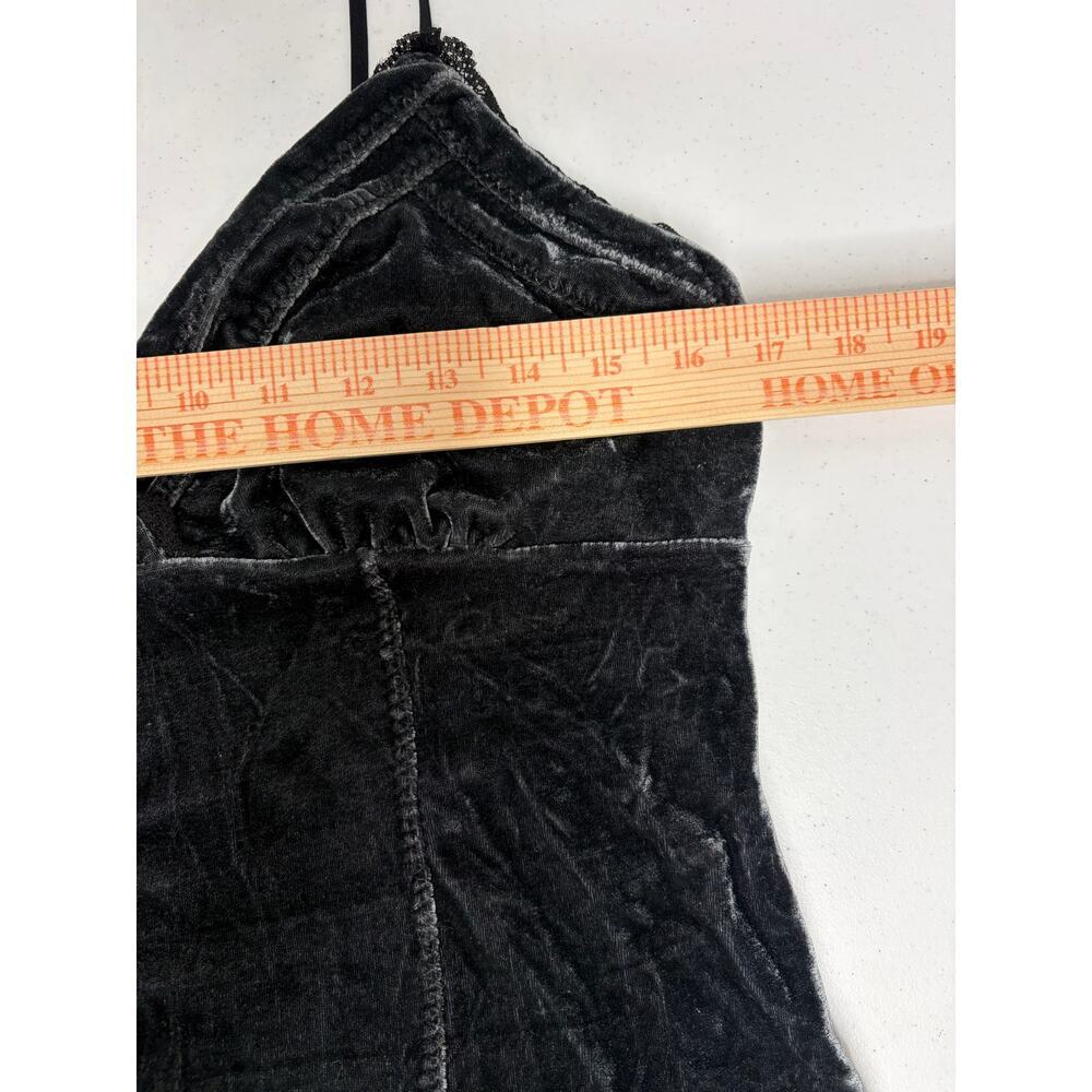 Y2K Crushed Velvet Lace Tank Top Cami Sz L Dark Gray Coquette Babydoll Festival - Picture 9 of 10
